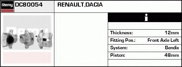 DELCO REMY DC80054 Тормозной суппорт для RENAULT LUTECIA I (Рено Лутэcиа и) DELCO REMY DC80054 Тормозной суппорт для RENAULT LUTECIA I (Рено Лутэcиа и)