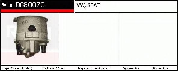 DELCO REMY DC80070 Тормозной суппорт для SEAT TOLEDO (Сеат Толэдо) DELCO REMY DC80070 Тормозной суппорт для SEAT TOLEDO (Сеат Толэдо)