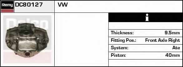 DELCO REMY DC80127 Тормозной суппорт для VOLKSWAGEN BEETLE (Фольксваген Битл) DELCO REMY DC80127 Тормозной суппорт для VOLKSWAGEN BEETLE (Фольксваген Битл)