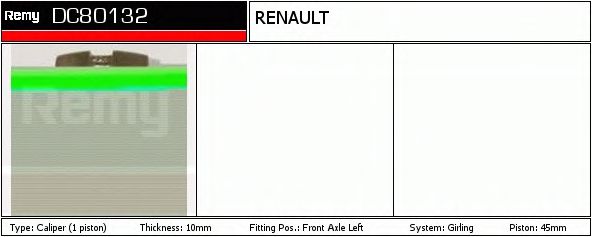 DELCO REMY DC80132 Тормозной суппорт для RENAULT LE CAR (Рено Лэ cар) DELCO REMY DC80132 Тормозной суппорт для RENAULT LE CAR (Рено Лэ cар)