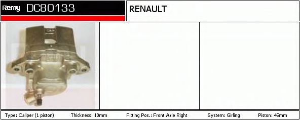 DELCO REMY DC80133 Тормозной суппорт для RENAULT LE CAR (Рено Лэ cар) DELCO REMY DC80133 Тормозной суппорт для RENAULT LE CAR (Рено Лэ cар)