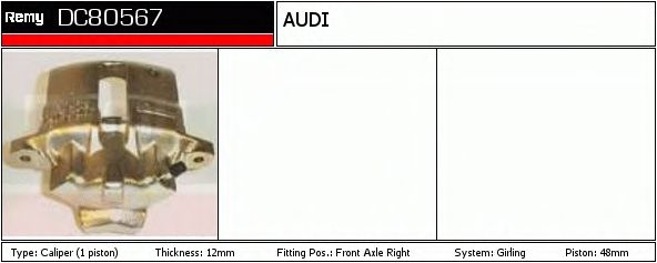DELCO REMY DC80567 Тормозной суппорт для AUDI 80 (Ауди 80) DELCO REMY DC80567 Тормозной суппорт для AUDI 80 (Ауди 80)