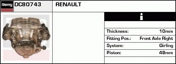 DELCO REMY DC80743 Тормозной суппорт для RENAULT (Рено)