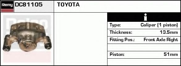 DELCO REMY DC81105 Тормозной суппорт для TOYOTA COROLLA FX (Тойота/тоета Cоролла инфинити фх) DELCO REMY DC81105 Тормозной суппорт для TOYOTA COROLLA FX (Тойота/тоета Cоролла инфинити фх)