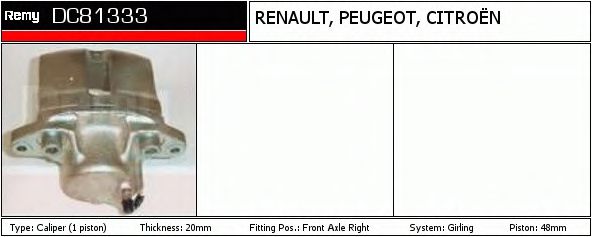 DELCO REMY DC81333 Тормозной суппорт для RENAULT LUTECIA I (Рено Лутэcиа и) DELCO REMY DC81333 Тормозной суппорт для RENAULT LUTECIA I (Рено Лутэcиа и)