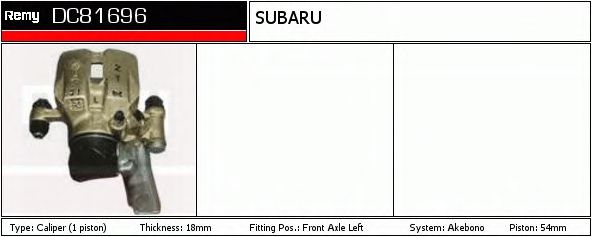 DELCO REMY DC81696 Тормозной суппорт для SUBARU (Субару) DELCO REMY DC81696 Тормозной суппорт для SUBARU (Субару)