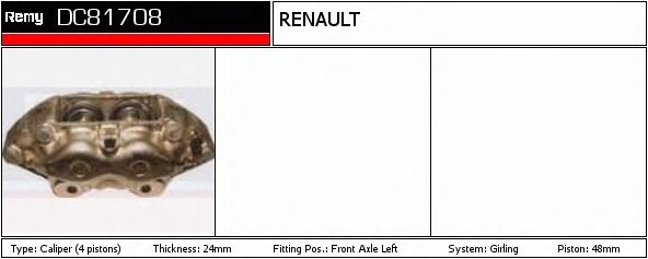 DELCO REMY DC81708 Тормозной суппорт для RENAULT MASTER I (Рено Мастэр и) DELCO REMY DC81708 Тормозной суппорт для RENAULT MASTER I (Рено Мастэр и)