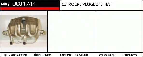 DELCO REMY DC81744 Тормозной суппорт для PEUGEOT (Пежо) DELCO REMY DC81744 Тормозной суппорт для PEUGEOT (Пежо)