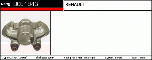 DELCO REMY DC81843 Тормозной суппорт для RENAULT LUTECIA I (Рено Лутэcиа и) DELCO REMY DC81843 Тормозной суппорт для RENAULT LUTECIA I (Рено Лутэcиа и)