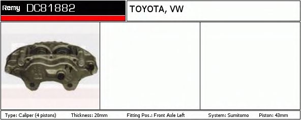 DELCO REMY DC81882 Тормозной суппорт для TOYOTA (Тойота/тоета) DELCO REMY DC81882 Тормозной суппорт для TOYOTA (Тойота/тоета)