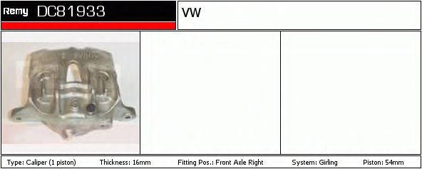 DELCO REMY DC81933 Тормозной суппорт для VOLKSWAGEN (Фольксваген) DELCO REMY DC81933 Тормозной суппорт для VOLKSWAGEN (Фольксваген)