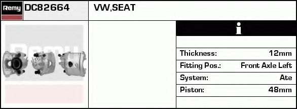 DELCO REMY DC82664 Тормозной суппорт для SEAT TOLEDO (Сеат Толэдо) DELCO REMY DC82664 Тормозной суппорт для SEAT TOLEDO (Сеат Толэдо)