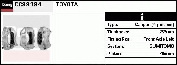 DELCO REMY DC83184 Тормозной суппорт для TOYOTA LAND CRUISER 90 (Тойота/тоета Ленд крузер 90)