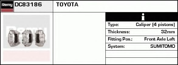 DELCO REMY DC83186 Тормозной суппорт для TOYOTA PRADO (Тойота/тоета Прадо) DELCO REMY DC83186 Тормозной суппорт для TOYOTA PRADO (Тойота/тоета Прадо)