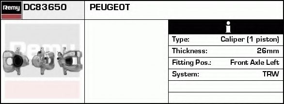 DELCO REMY DC83650 Тормозной суппорт для PEUGEOT 407 (Пежо 407) DELCO REMY DC83650 Тормозной суппорт для PEUGEOT 407 (Пежо 407)