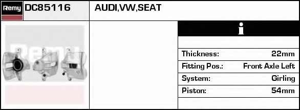 DELCO REMY DC85116 Тормозной суппорт для SEAT EXEO ST (Сеат Эxэо ст) DELCO REMY DC85116 Тормозной суппорт для SEAT EXEO ST (Сеат Эxэо ст)