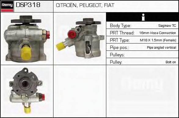 DELCO REMY DSP318 Гидравлический насос, рулевое управление для PEUGEOT 205 II (Пежо 205 2) DELCO REMY DSP318 Гидравлический насос, рулевое управление для PEUGEOT 205 II (Пежо 205 2)