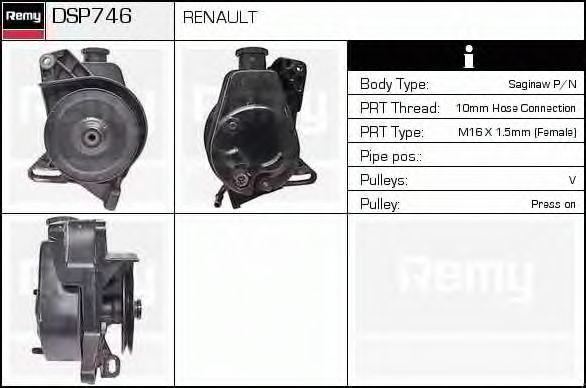 DELCO REMY DSP746 Гидравлический насос, рулевое управление для RENAULT SAFRANE (Рено Сафранэ) DELCO REMY DSP746 Гидравлический насос, рулевое управление для RENAULT SAFRANE (Рено Сафранэ)