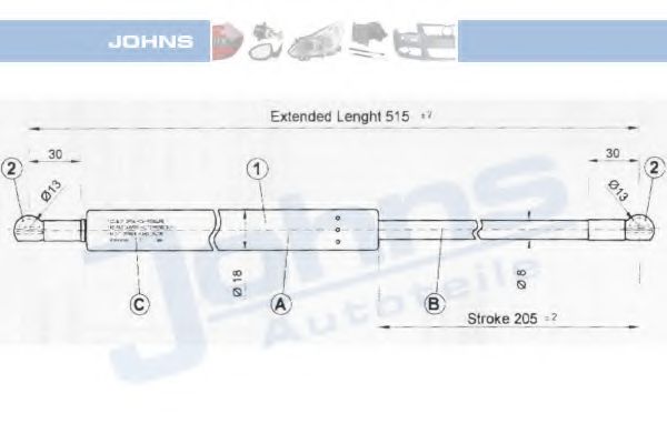 JOHNS 38 09 95-91 Газовая пружина, крышка багажник для HONDA (Хонда) JOHNS 38 09 95-91 Газовая пружина, крышка багажник для HONDA (Хонда)