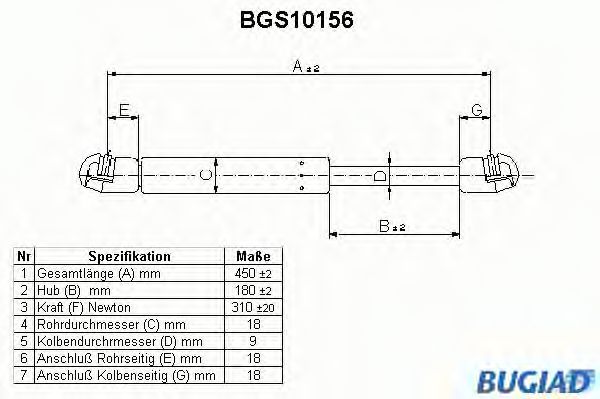 BUGIAD BGS10156 Газовая пружина, крышка багажник для FORD KA (Форд Ка) BUGIAD BGS10156 Газовая пружина, крышка багажник для FORD KA (Форд Ка)
