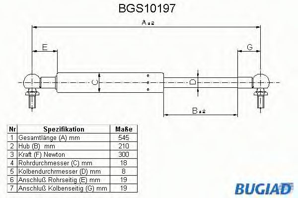 BUGIAD BGS10197 Газовая пружина, крышка багажник для NISSAN (Ниссан) BUGIAD BGS10197 Газовая пружина, крышка багажник для NISSAN (Ниссан)
