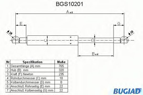 BUGIAD BGS10201 Газовая пружина, крышка багажник для NISSAN (Ниссан) BUGIAD BGS10201 Газовая пружина, крышка багажник для NISSAN (Ниссан)
