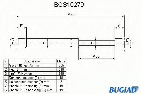 BUGIAD BGS10279 Газовая пружина, крышка багажник для PEUGEOT (Пежо) BUGIAD BGS10279 Газовая пружина, крышка багажник для PEUGEOT (Пежо)