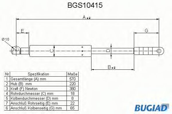 BUGIAD BGS10415 Газовая пружина, крышка багажник для VOLKSWAGEN PASSAT (Фольксваген Пассат) BUGIAD BGS10415 Газовая пружина, крышка багажник для VOLKSWAGEN PASSAT (Фольксваген Пассат)