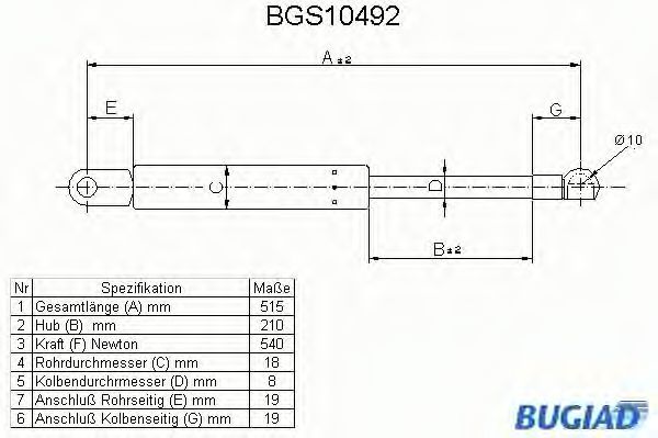 BUGIAD BGS10492 Газовая пружина, крышка багажник для VOLKSWAGEN T3 CARAVELLE (Фольксваген Т3 cараvэллэ) BUGIAD BGS10492 Газовая пружина, крышка багажник для VOLKSWAGEN T3 CARAVELLE (Фольксваген Т3 cараvэллэ)