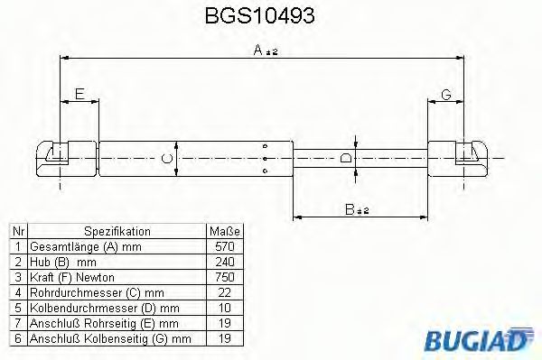 BUGIAD BGS10493 Газовая пружина, крышка багажник для VOLKSWAGEN (Фольксваген)