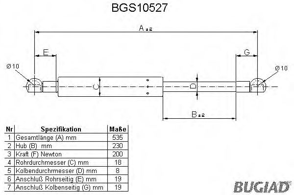 BUGIAD BGS10527 Газовая пружина, крышка багажник для VOLVO (Вольво) BUGIAD BGS10527 Газовая пружина, крышка багажник для VOLVO (Вольво)