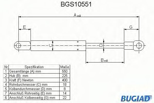 BUGIAD BGS10551 Газовая пружина, крышка багажник для VOLKSWAGEN PASSAT (Фольксваген Пассат) BUGIAD BGS10551 Газовая пружина, крышка багажник для VOLKSWAGEN PASSAT (Фольксваген Пассат)