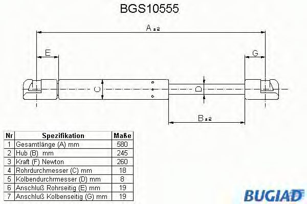 BUGIAD BGS10555 Газовая пружина, крышка багажник для FORD (Форд) BUGIAD BGS10555 Газовая пружина, крышка багажник для FORD (Форд)