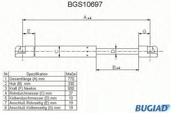 BUGIAD BGS10697 Газовая пружина, крышка багажник для MERCEDESBENZ (Мерседес бенц) BUGIAD BGS10697 Газовая пружина, крышка багажник для MERCEDESBENZ (Мерседес бенц)