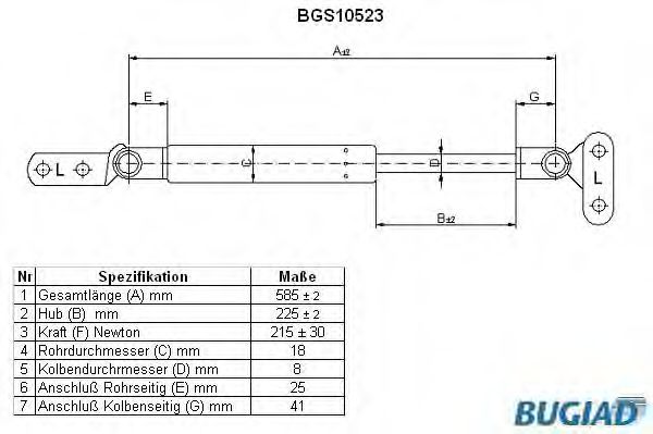 BUGIAD BGS10523 Газовая пружина, крышка багажник для NISSAN (Ниссан) BUGIAD BGS10523 Газовая пружина, крышка багажник для NISSAN (Ниссан)