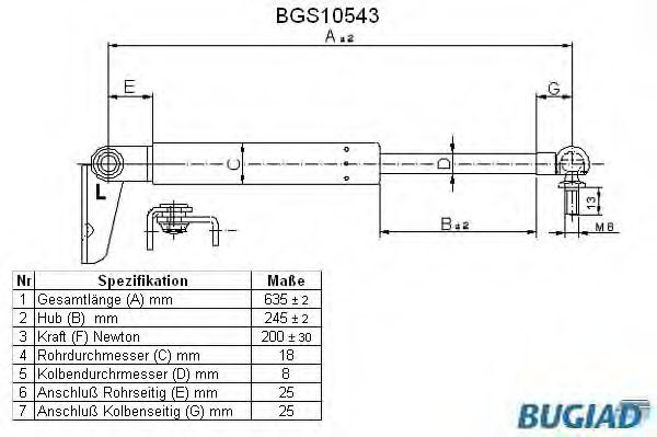 BUGIAD BGS10543 Газовая пружина, крышка багажник для TOYOTA (Тойота/тоета) BUGIAD BGS10543 Газовая пружина, крышка багажник для TOYOTA (Тойота/тоета)