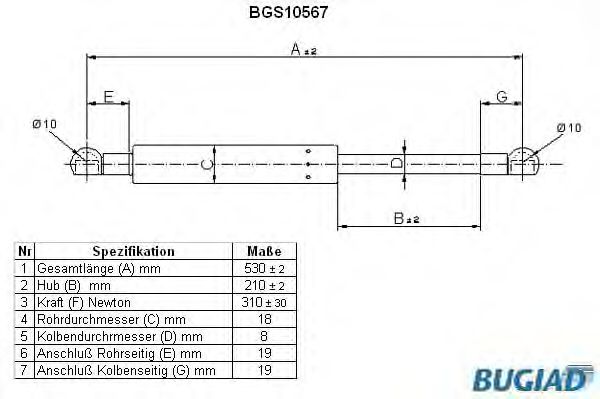 BUGIAD BGS10567 Газовая пружина, крышка багажник для VOLVO (Вольво) BUGIAD BGS10567 Газовая пружина, крышка багажник для VOLVO (Вольво)