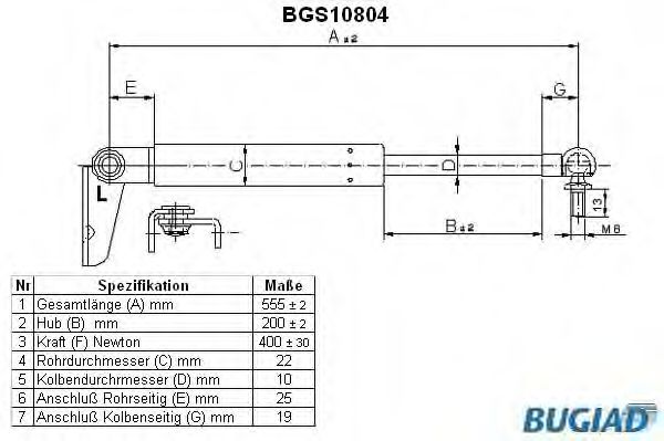 BUGIAD BGS10804 Газовая пружина, крышка багажник для TOYOTA COROLLA (Тойота/тоета Cоролла) BUGIAD BGS10804 Газовая пружина, крышка багажник для TOYOTA COROLLA (Тойота/тоета Cоролла)
