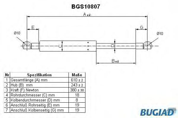 BUGIAD BGS10807 Газовая пружина, крышка багажник для TOYOTA (Тойота/тоета) BUGIAD BGS10807 Газовая пружина, крышка багажник для TOYOTA (Тойота/тоета)