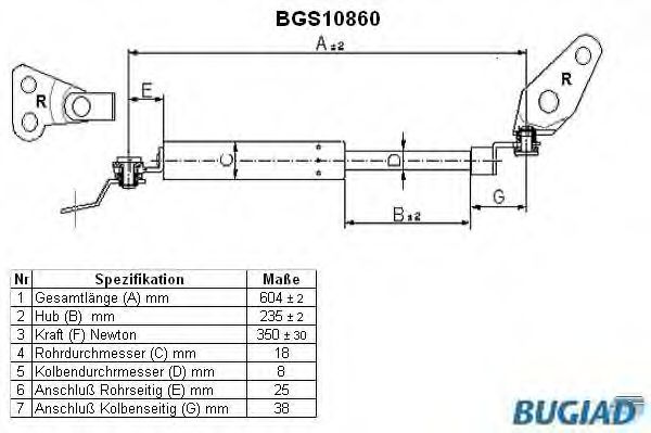 BUGIAD BGS10860 Газовая пружина, крышка багажник для MAZDA (Мазда) BUGIAD BGS10860 Газовая пружина, крышка багажник для MAZDA (Мазда)