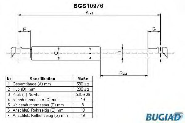 BUGIAD BGS10976 Газовая пружина, крышка багажник для PEUGEOT (Пежо) BUGIAD BGS10976 Газовая пружина, крышка багажник для PEUGEOT (Пежо)