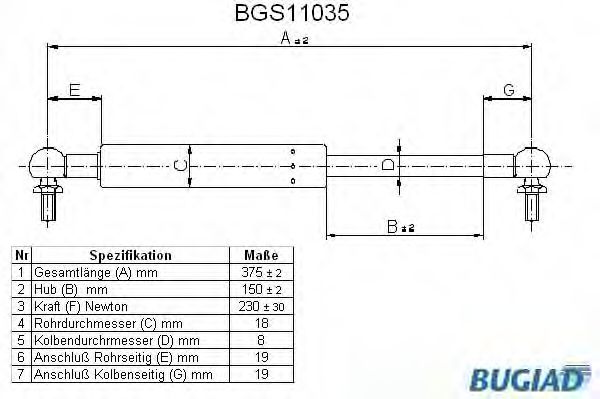 BUGIAD BGS11035 Газовая пружина, крышка багажник для HONDA (Хонда) BUGIAD BGS11035 Газовая пружина, крышка багажник для HONDA (Хонда)