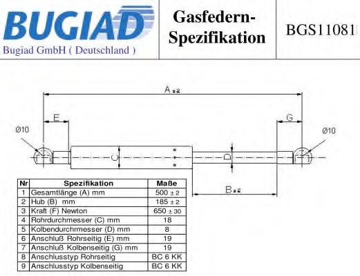BUGIAD BGS11081 Газовая пружина, крышка багажник для CHEVROLET CAPTIVA (Шевроле Каптива) BUGIAD BGS11081 Газовая пружина, крышка багажник для CHEVROLET CAPTIVA (Шевроле Каптива)