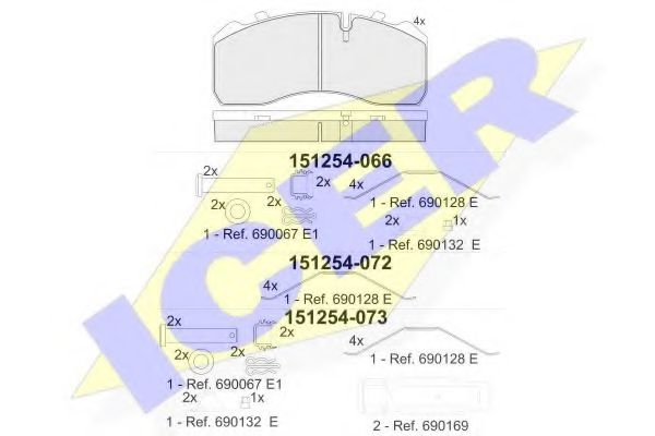 ICER 151254-072 Тормозные колодки для MAN M 2000 M (Ман М 2000 м) ICER 151254-072 Тормозные колодки для MAN M 2000 M (Ман М 2000 м)