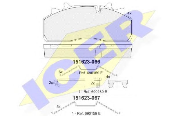 ICER 151623-066 Тормозные колодки для DAF LF (Даф Лф) ICER 151623-066 Тормозные колодки для DAF LF (Даф Лф)