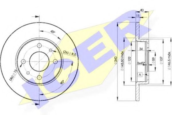 ICER 78BD3465-2 Тормозной диск для FIAT (Фиат) ICER 78BD3465-2 Тормозной диск для FIAT (Фиат)