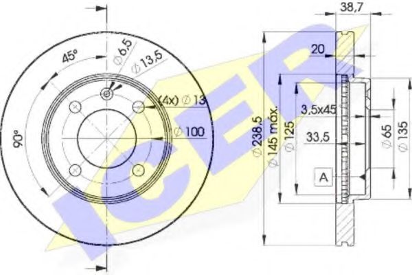 ICER 78BD3975-2 Тормозной диск для AUDI 80 (Ауди 80) ICER 78BD3975-2 Тормозной диск для AUDI 80 (Ауди 80)