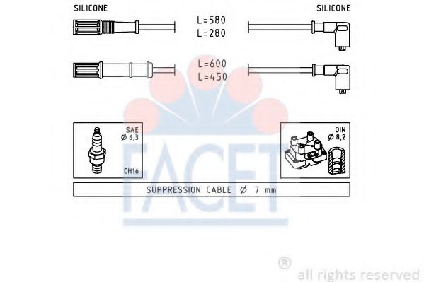 FACET 4.9451 Комплект проводов зажигания 169 A4. 000 для FIAT SIENA (Фиат Сиэна) FACET 4.9451 Комплект проводов зажигания 169 A4. 000 для FIAT SIENA (Фиат Сиэна)