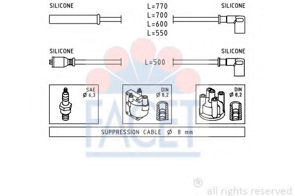 FACET 4.9281 Комплект проводов зажигания F6D для FORD ORION II (Форд Орион 2) FACET 4.9281 Комплект проводов зажигания F6D для FORD ORION II (Форд Орион 2)