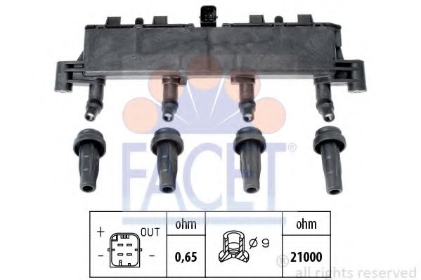 FACET 9.6370 Катушка зажигания KFT (TU3A) для PEUGEOT 207 (Пежо 207) FACET 9.6370 Катушка зажигания KFT (TU3A) для PEUGEOT 207 (Пежо 207)